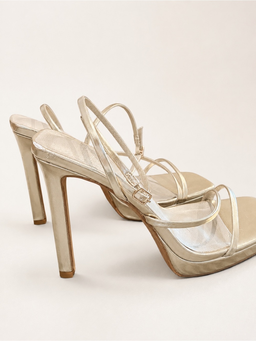 Meshki Metallic Gold Strappy Stiletto Heels